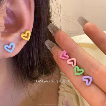 6支套裝~多巴胺小衆ins甜美夏天愛心元素彩色耳環耳釘百搭耳... P0KL