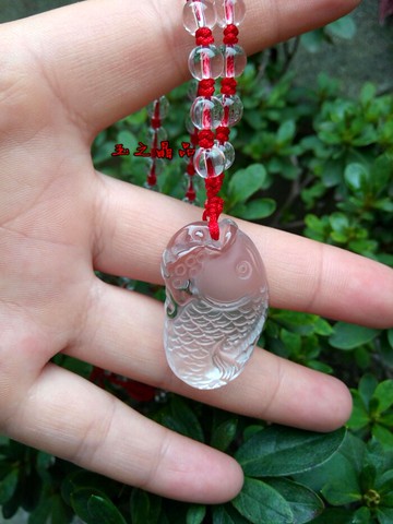 天然純手工雕刻白水晶文昌魚吊墜1入