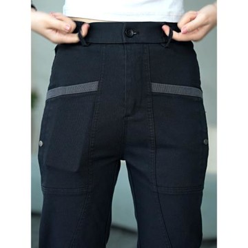 潮流拼接式四兜男士休閑褲春夏薄款男款百搭直筒長褲彈力寬松男褲