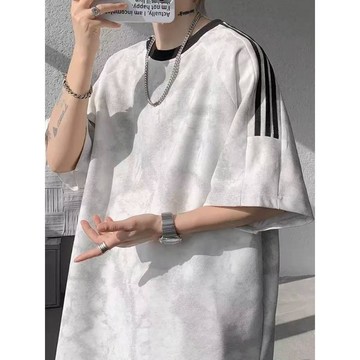 短袖t恤男士百搭潮牌 扎染印花美式高街港風重磅T恤 美式短袖t恤男 8N