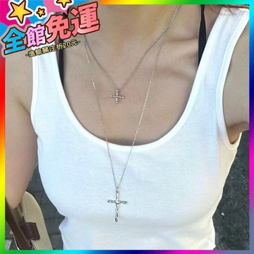 🌸台灣出貨🌸 簡約冷淡風十字架弔墜項鏈女長款疊戴鎖骨鏈歐美個性百搭配飾跨境 🥇滿額免運🥇X370-11-A