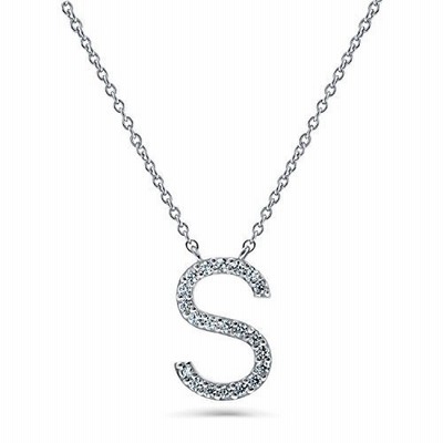 BERRICLEロジウムメッキシルバーキュービックジルコニアCZ Initial Letter ' s 'ペンダントネックレス16インチ+ 2インチエ