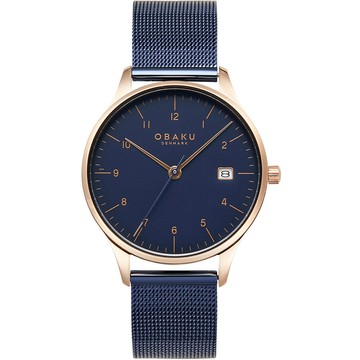OBAKU 簡約風潮淑女時尚腕錶-玫瑰金X藍