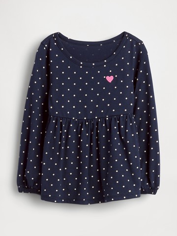 女幼童裝 刺繡/印花圓領長袖上衣-海軍藍