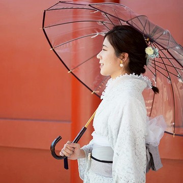 日本300年老舖 職人高級樺木透明傘 (小・十六夜櫻) 小・十六夜櫻(米白)