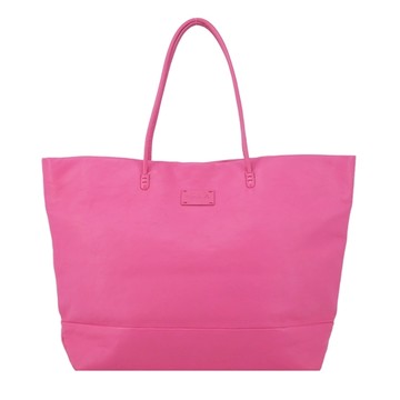 agnes b.皮標logo仿舊皮革手提/肩背-大/桃