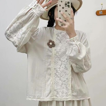 日系蕾絲泡泡袖上衣252135