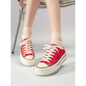 帆布鞋女厚底百搭2025新款夏款紅色本命年女款夏季低幫鞋女板鞋