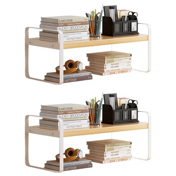 德利生活 桌上置物架原木單層  白色  50cm  1層  2入