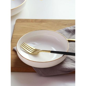 家用深盤子圓形菜盤子碟子陶瓷湯盤餐具簡約創意骨瓷菜盤餐盤深盤