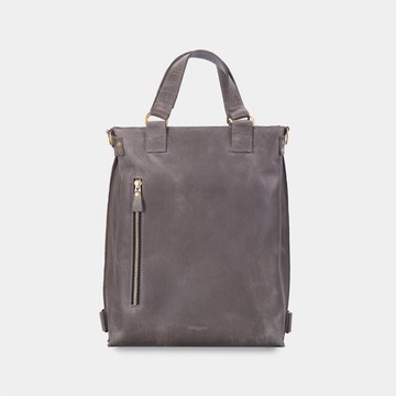 灰色復古皮革兩用包 - 皮革背包與肩背包