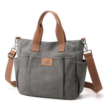 PINK新款多口袋日系托特帆布包休閒學生電腦簡約手提單肩斜挎書包 雙11全館免運