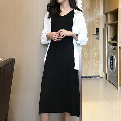 黒ワンピース 白シャツ レディース ロングワンピ カットソー ノースリーブ ワンピース Or ロング 薄手 Uvカトー シャツ 部屋着 オシャレ 春 通販 Lineポイント最大get Lineショッピング