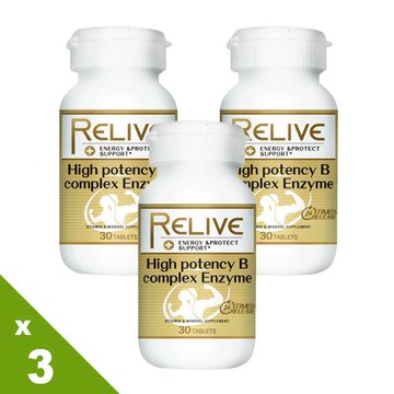 【Relive】百大蔬果天然B群(30錠/瓶)x3瓶