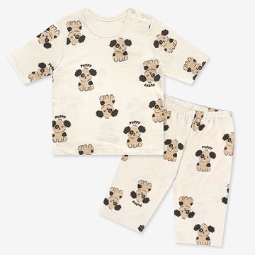 韓國 Mellisse - 韓製莫代爾透氣7分袖家居服-PUPPY-米黃