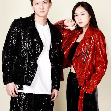 港風復古亮片機車夾克刺繡珠片男女短外套街舞爵士舞團隊演出436