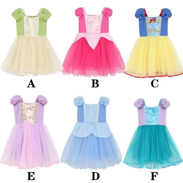 外貿新款白雪公主美人魚小裙子長發公主連衣裙青蛙公主純棉女童裙