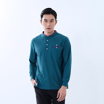 遊遍天下 男款 立領抗UV防曬涼感吸濕排汗機能長袖POLO衫GL1040 藍色 (高爾夫球衫 M-6L 大尺碼)