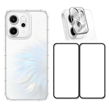 RedMoon OPPO Reno14 Pro / Reno14 / Reno14 F 5G 手機殼貼4件組 空壓殼-9H玻璃保貼2入+3D全包鏡頭貼