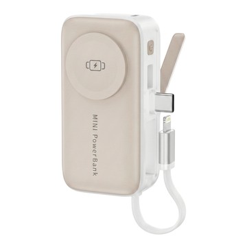 VOORCA 20W快充 自帶線4合1迷你行動電源 4800mAh Type-C + Lightning  香檳金色  3N1-5K