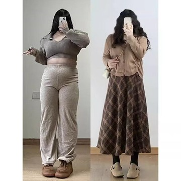 【🍒櫻桃大尺碼】大尺碼復古格紋毛呢裙女美式高腰a字包臀裙2024秋冬顯瘦高腰半身裙ins