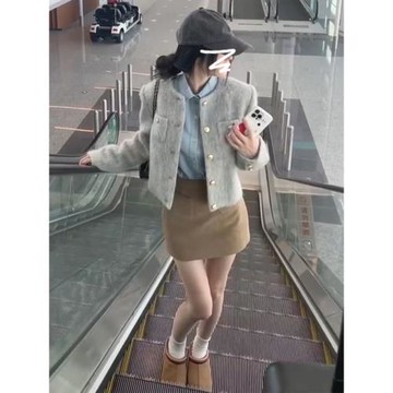 小個子香風灰色短款外套女2025新款爆款秋冬高級感氣質毛呢大衣春