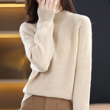秋冬羊毛衫女半高領套頭內搭寬松羊絨衫毛衣加厚針織打底衫