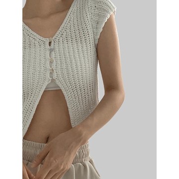 Codibook｜韓國 MAENIQUE 簡約V領針織短袖開衫［預購］針織外套 毛衣 女裝