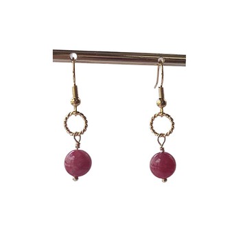 天然紅紋玉髓垂墜耳環