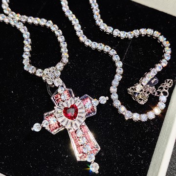 十字架吊墜項鍊微鑲魔法棒鑽石鎖骨鏈