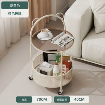 家用客廳現代簡約置物架 可移動帶滾輪雙層小圓桌 圓形移動邊幾 臥室床頭小型置物邊桌