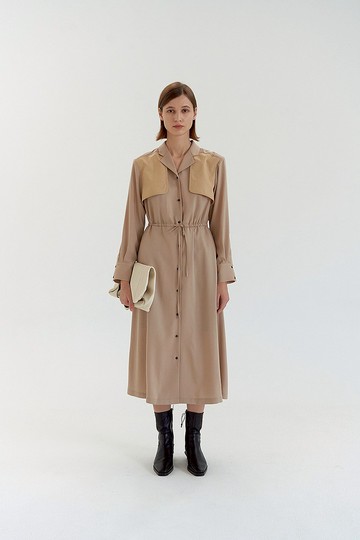 風衣罩衫收腰洋裝 淺卡及