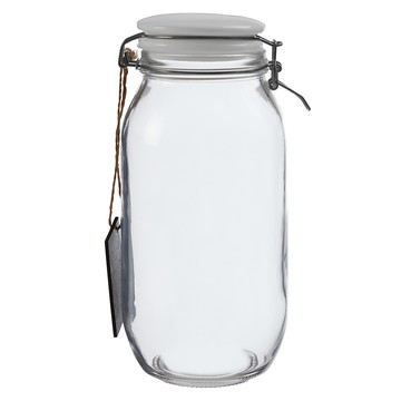 Premier 標記扣式玻璃密封罐 白色 2L  密封防潮，透明易視，簡約風格  單件  1個