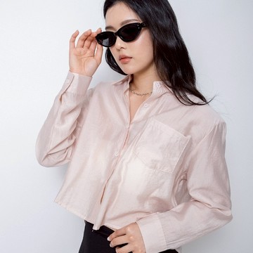 Merite｜背後開衩短版防曬襯衫｜四色任選｜天藍色｜白色｜杏色｜粉色