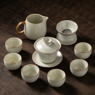 功夫茶具 米黃汝窯套裝家用整套輕奢茶壺蓋碗茶杯【不二雜貨】