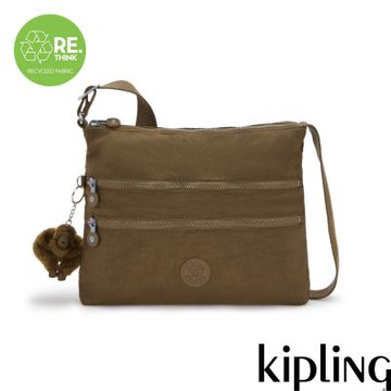 Kipling 卡其綠多層拉鍊收納側背包-ALVAR