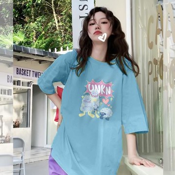 日系大碼純棉短袖正肩t恤女夏季甜美卡通胖mm洋氣寬松純棉上衣ins