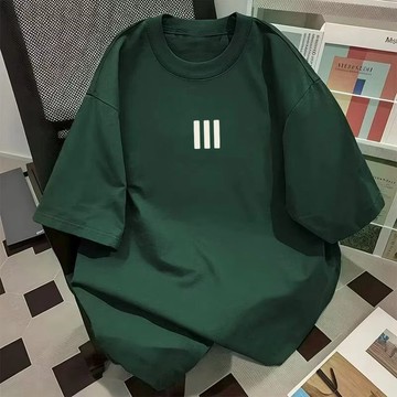 【台灣出貨】100%純棉 日系夏裝 五分袖t恤 印花上衣 綠色上衣  男女衕款 大尺碼 白t 男生上衣 美式上衣  落肩