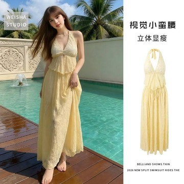 海邊優選🍋 泰式小众泳衣女海边比基尼长裙大码胖mm三件套高级感纯欲2026新款 性感泳衣 泳衣 女