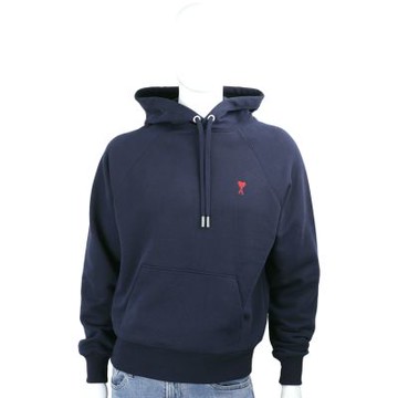 AMI PARIS Red Ami De Coeur 刺繡紅心A深藍棉質扁抽繩連帽運動衫 大學T(男女可穿)