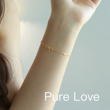 Pure Love樂芙 / 正韓 銀飾【S925純銀】B0804簡約通體純銀手鍊鏤空麻花蝴蝶結十字手鏈 / 金