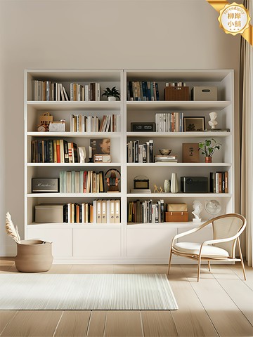 【整牆一體】實木書櫃 書架 置物架 儲物櫃 展示櫃 客廳櫃 落地式 美式簡約設計 去客廳化 多功能儲物 環保實木