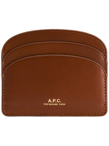 Demi Lune Brown Leather Card Holder With Logo A. P.C. Woman