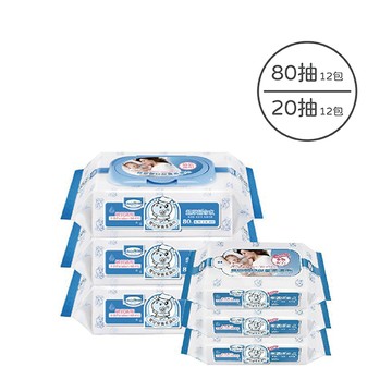 Baan 貝恩 嬰兒保養柔濕巾【80抽X12包(4串)+20抽X12包(4串)】【佳兒園婦幼館】
