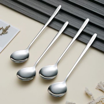 316L不銹鋼勺子小調羹長柄家用兒童勺吃飯叉子餐具大湯匙湯勺元寶