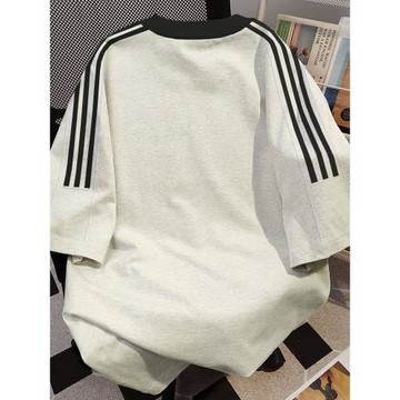 歐美潮牌三條杠印花短袖T恤男女夏季高街vibe風重磅純棉半袖上衣