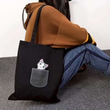 【現貨24小时出】2025年 新款小清新文藝帆布包 貓咪小狗 學生肩背包 學生書包手提帆布袋