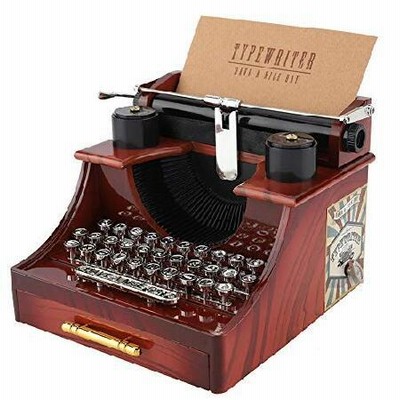 Pokerty オルゴール ヴィンテージ タイプライター メカニカルオルゴール 誕生日 クリスマス メイクアップ ケース ジュエリーボックス 引き出し付き