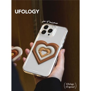 Ufology原創透明適用iPhone14promax手機殼12蘋果11棕色愛心