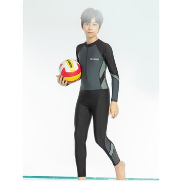 男孩學生泳衣長袖長褲防曬保守運動專業速干訓練連體60-110斤沖浪